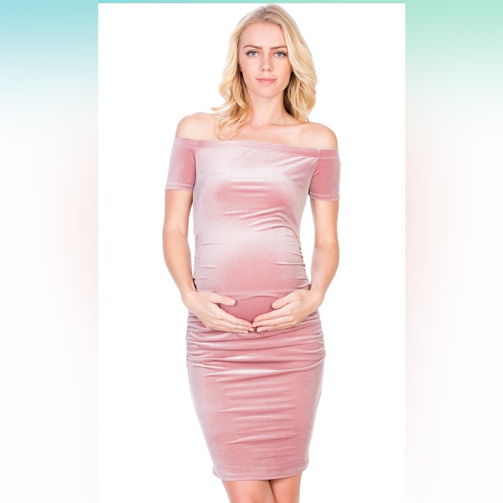 Pink velvet maternity dress
